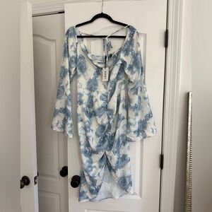 Cider Floral Print Blouse in Blue and White